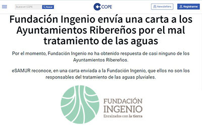 Fundación Ingenio envía una carta a los Ayuntamientos Ribereños del Mar Menor por el mal tratamiento de las aguas