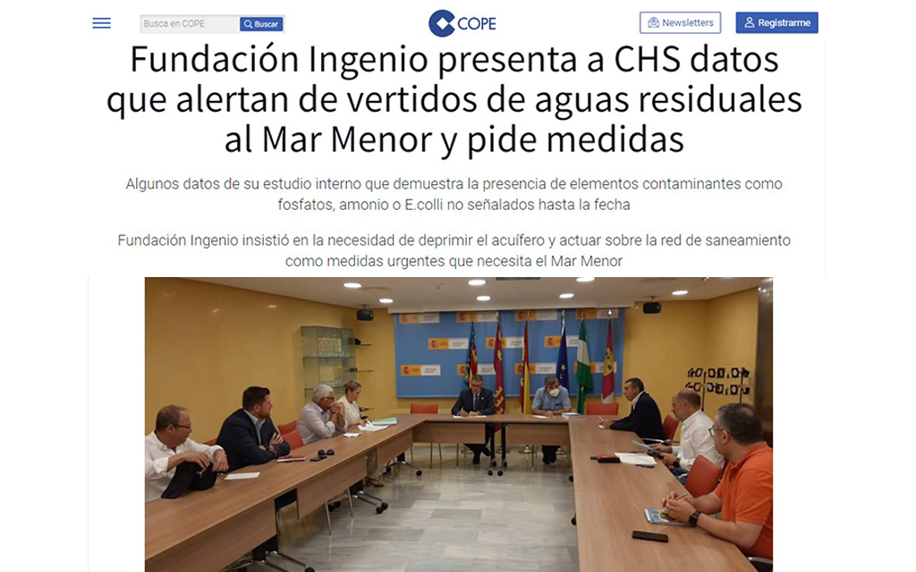 Fundación Ingenio presenta a CHS los datos que evidencian los vertidos de aguas residuales al Mar Menor y pide medidas urgentes