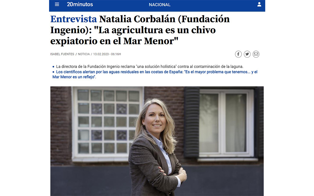 Entrevista a Natalia Corbalán: «La agricultura es un chivo expiatorio en el Mar Menor»