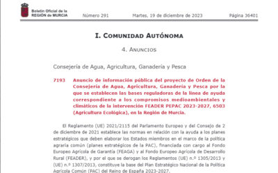 Bases reguladoras de la línea de ayuda correspondiente a los compromisos medioambientales y climáticos de la intervención FEADER PEPAC 2023-2027, (Agricultura Ecológica)
