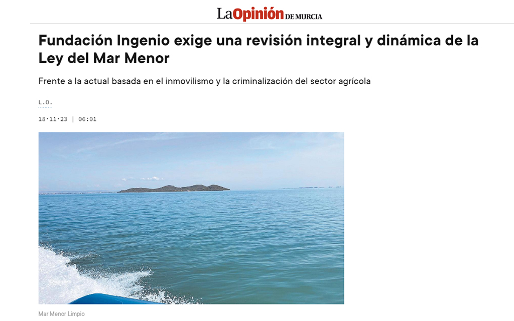 Fundación Ingenio exige una revisión integral y dinámica de la Ley del Mar Menor