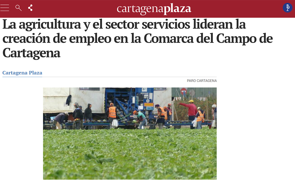 La agricultura y el sector servicios lideran la creación de empleo en la Comarca del Campo de Cartagena