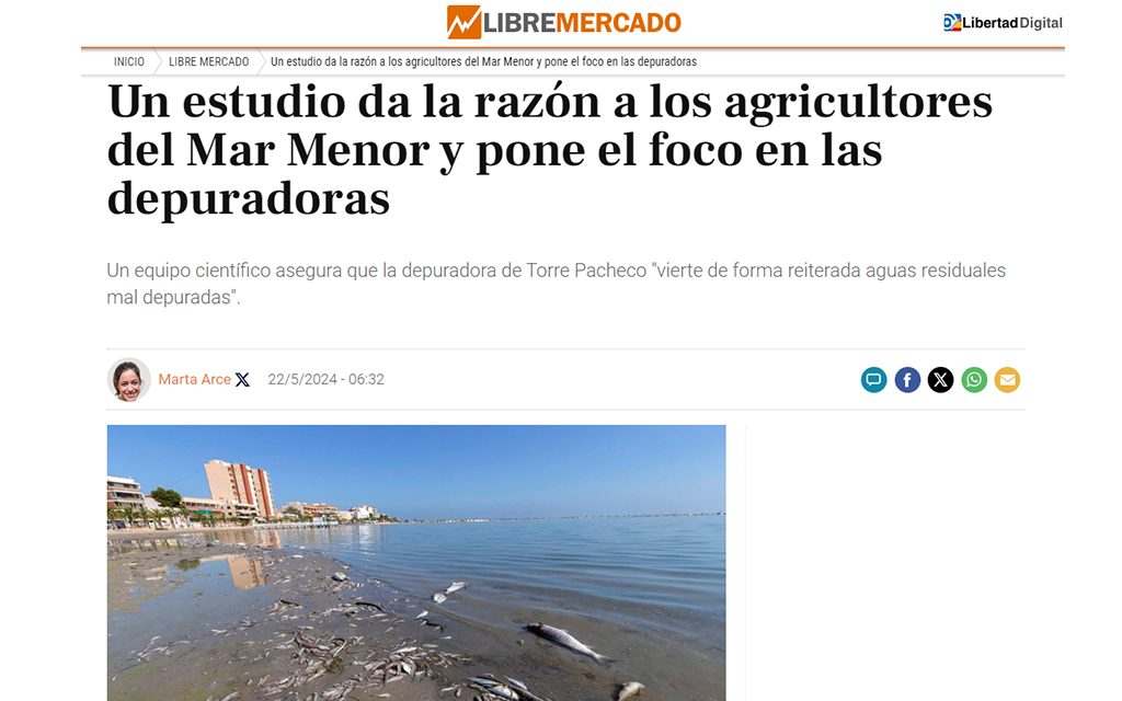Un estudio da la razón a los agricultores del Mar Menor y pone el foco en las depuradoras